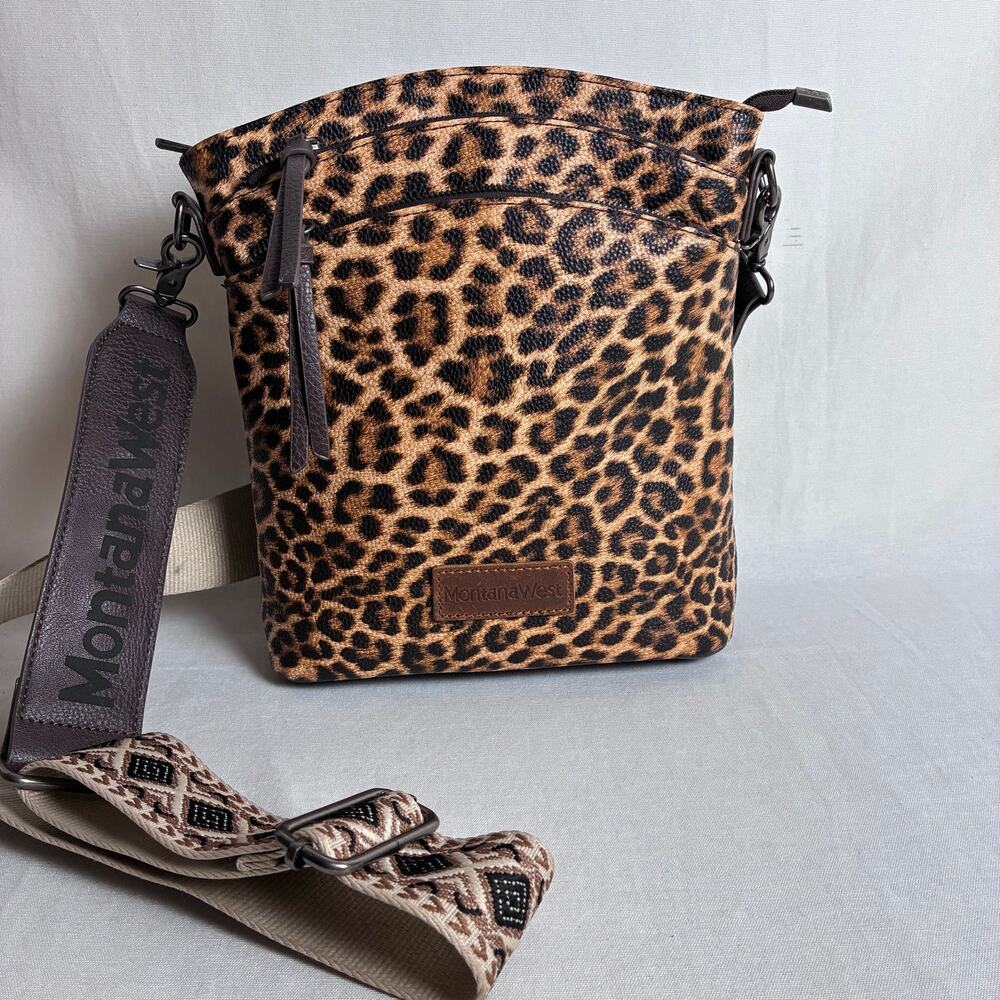 Montana West Leopard Print Crossbody Bag Concealed Carry Purse Aztec Strap